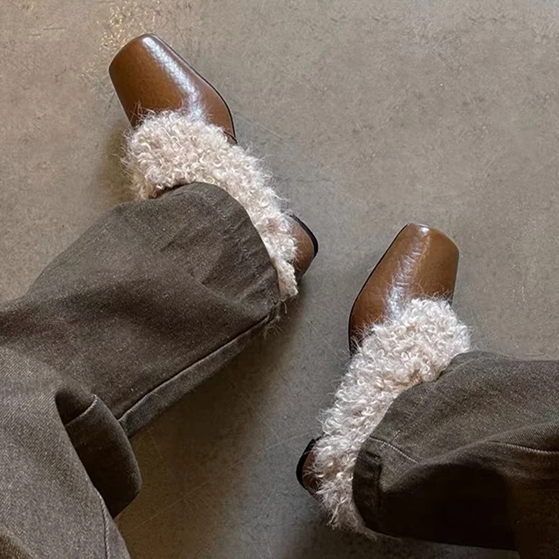 الفراء ساحة تو أحذية نسائية موضة أحذية بكعب دافئ 2025 فستان جديد الشتاء الثلوج الأحذية مصمم الأحذية الفاخرة دي Mujer Zapatos #5