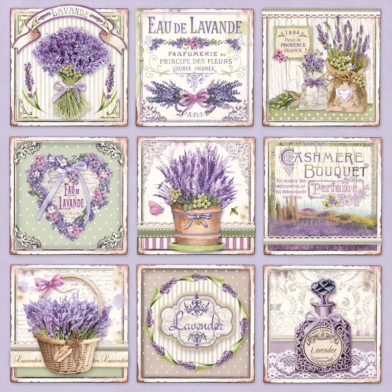 9Pcs/Pack Vintage Provence Lavender Sticker DIY Craft Scrapbooking Album Junk Journal Decorative Stickers