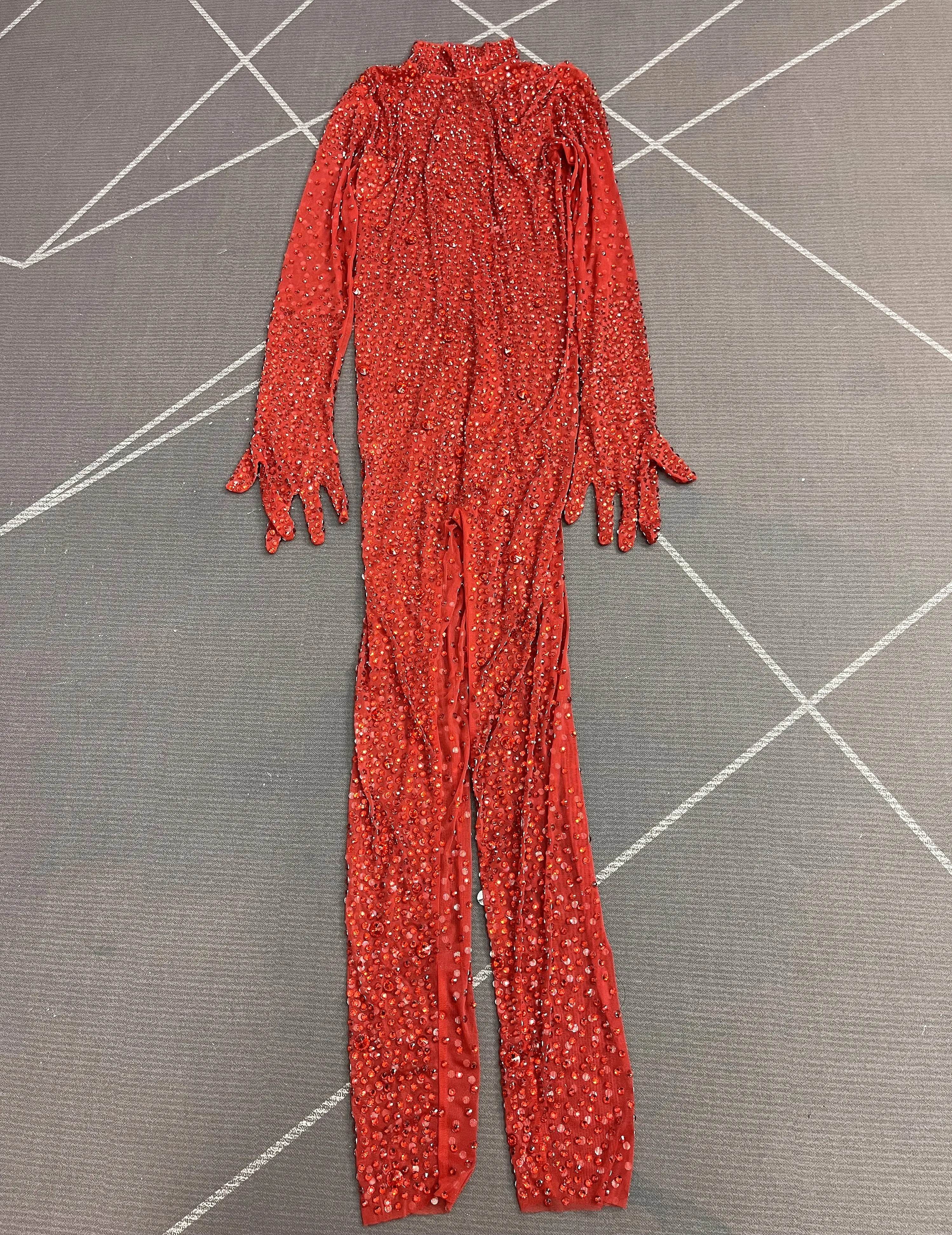 Luxurious Bingbling Handmade Rhinestones Mesh Jumpsuit Singer Dancer Performance Club Birthday Party Show Photoshoot Costume