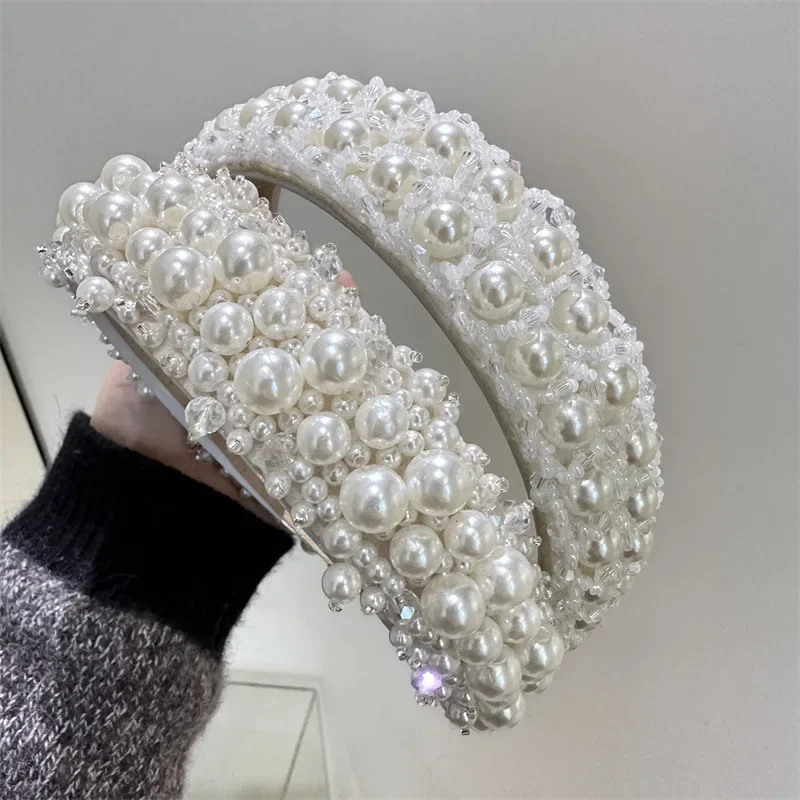 

White Hair Band for Girls Weddding Hair Accessories Hair Hoop With Artificial Pearls Headband Hairbands