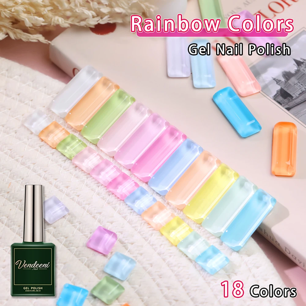 Vendeeni 18 Colors Rainbow Colors Gel Nail Polish Summer Colorful Macaron Nail Art Gel Lacquer UV LED Soak Off Gel Varnish 15ml