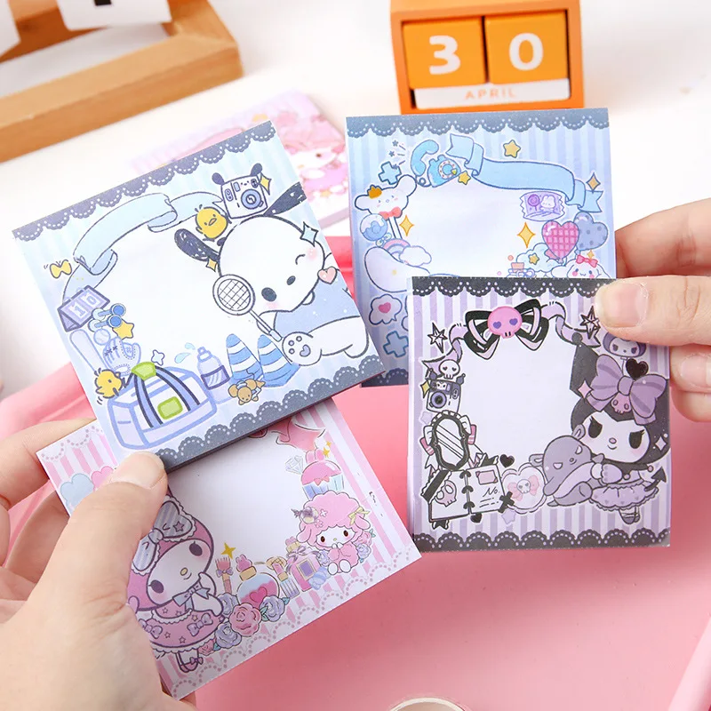 Sanrio Cute Hello kitty Notes Kawaii Kuromi Cinnamoroll Mymelody Figure Student Stationery Handbook Notepad Message Book