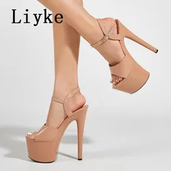 Liyke rozmiar 35-41Super wysokie obcasy dla kobiet przytulne czarne białe lakierowane buty z odkrytymi palcami do klubu na imprezę do striptizerek buty na koturnach