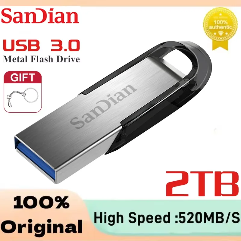 Mini USB Flash Drive, Memory Stick, Disco para TV, PC, Computador, Jogos, 1TB, 512GB Pendrive, 2TB, Novo