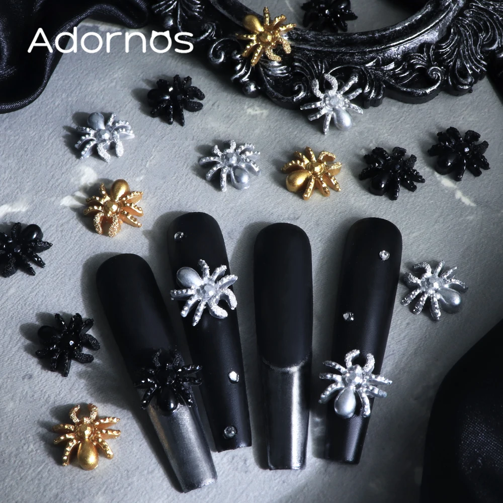 15 pezzi di ciondoli creativi per nail art ragno 3D nero dorato argenteo design ragno serie Halloween accessori per decorazioni per unghie fai da te
