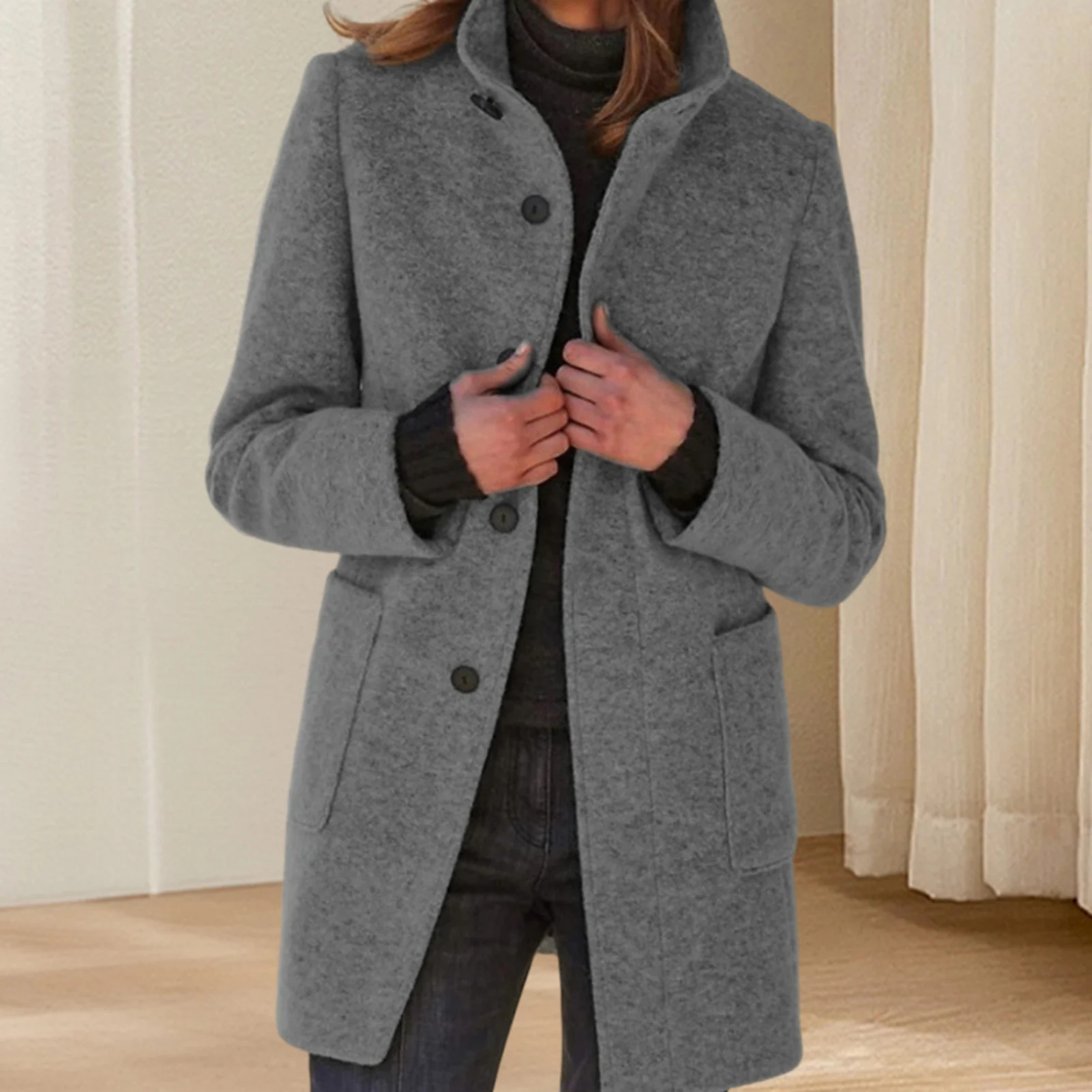 Cardigan Coat Women Clothes Warm Autumn 2024 Fashion Versatile Loose Fitting Retro Button Stand Collar Long Sleeve Overcoat