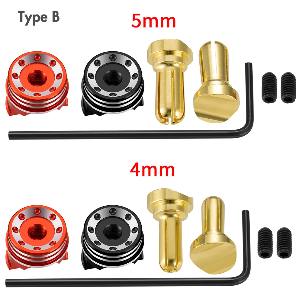AXSPEED 4.0mm/5.0mm Brass Bullet Banana Plug RC Car Lip Battery Connector with Metal Heat Sink for RC Model Cars