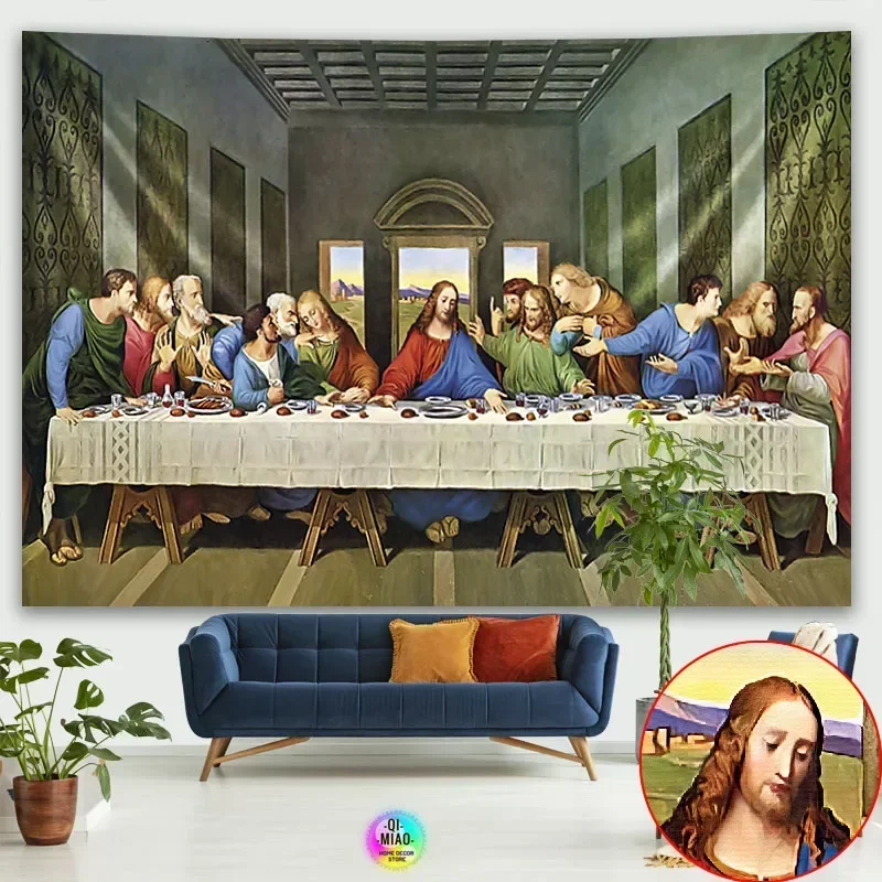 Tapiz de última cena, Cristo, Jesús, Pascua, religión católica, decoración de pared colgante para habitación, decoración navideña, tapices de tela grandes