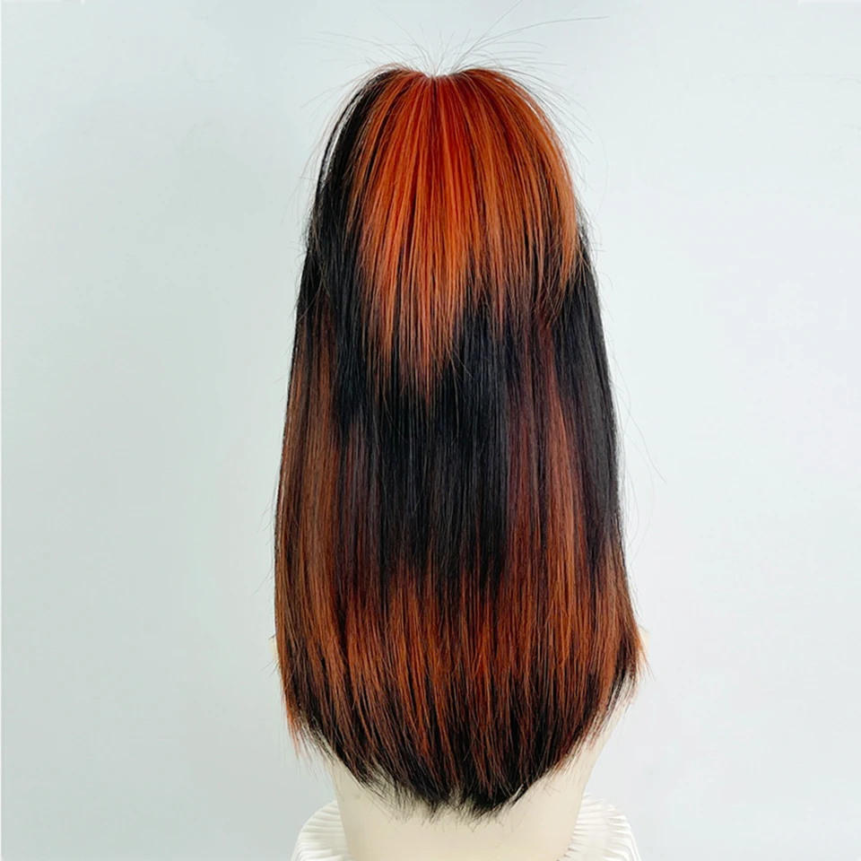 Synthetic Short Straight Hair Black dirty orange bangs highlight dyed Wigs Lolita Cosplay Hair Wig For Women Y2K daily color pun