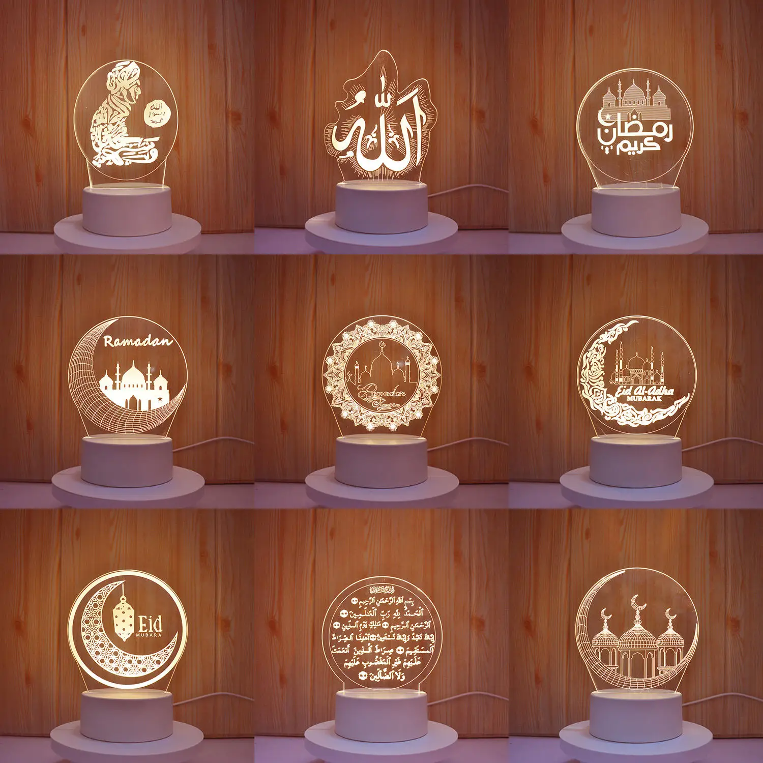

USB Plug-in 3D Acrylic LED Night Light EID Mubarak Table Ornament Islamic Muslim Festival Supplies Ramadan Home Room Decorations