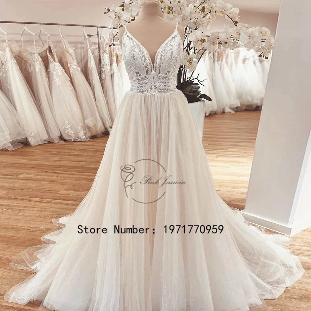 

Light Champagne Wedding Dresses For Princess Sleeveless Exquisito Applique Bridal Gown Customized Back vestidos de novia 2024