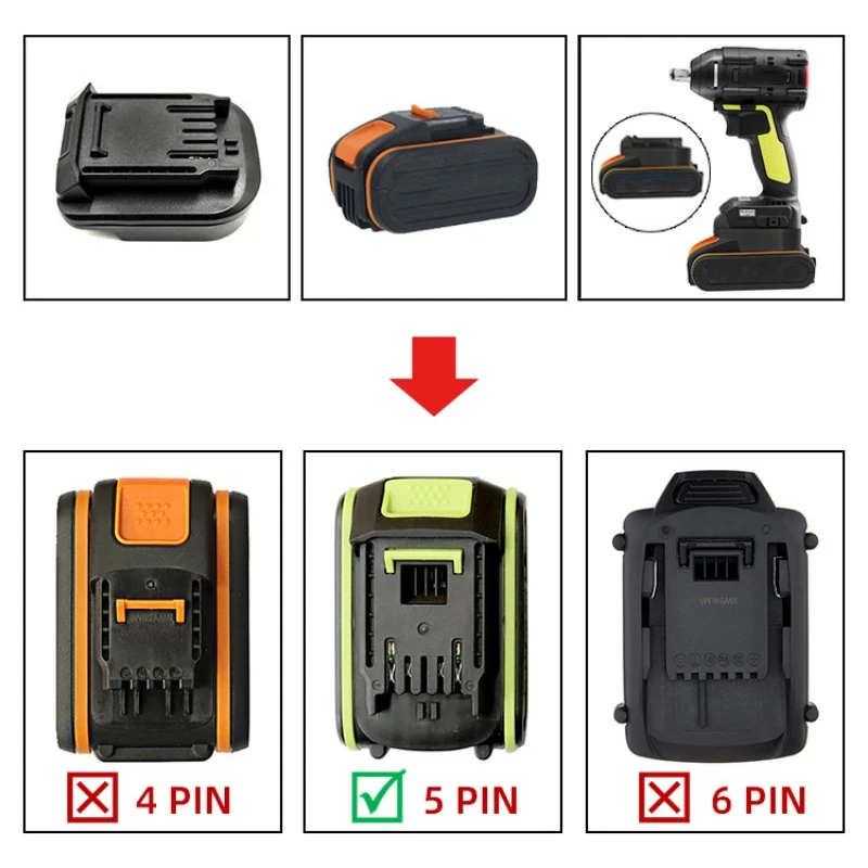 Battery Adapter Converter for Worx 4Pin Orange To Worx 5 Pin Green 20V Li-ion Battery Adapter Replacement Power Tool Use