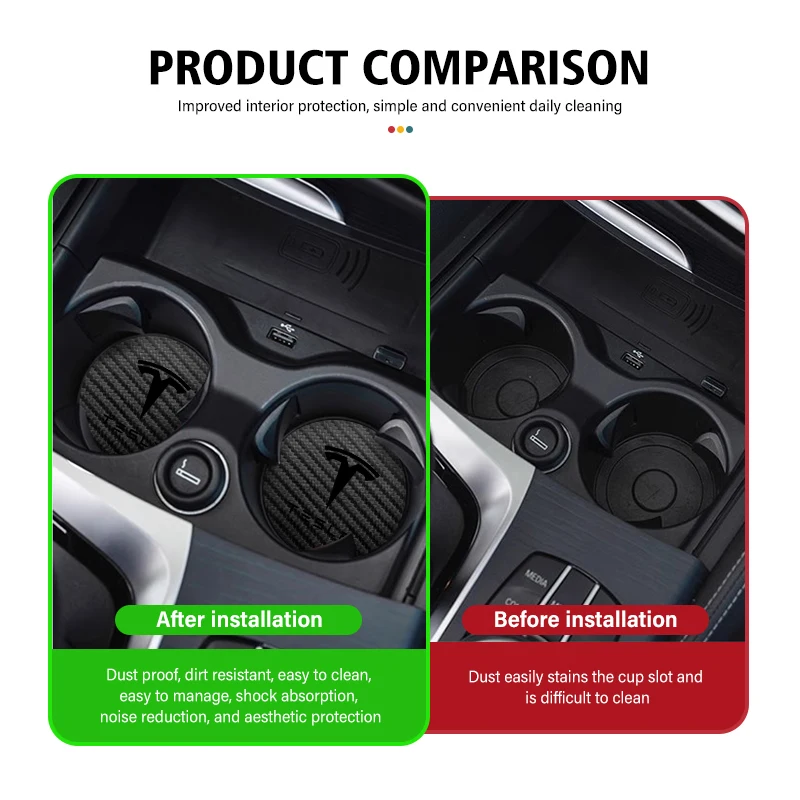 2pcs Car Cup Anti-Slip Carbon Coaster Bottle Pad Accessories For Tesla Model 3 Y S X Roadster