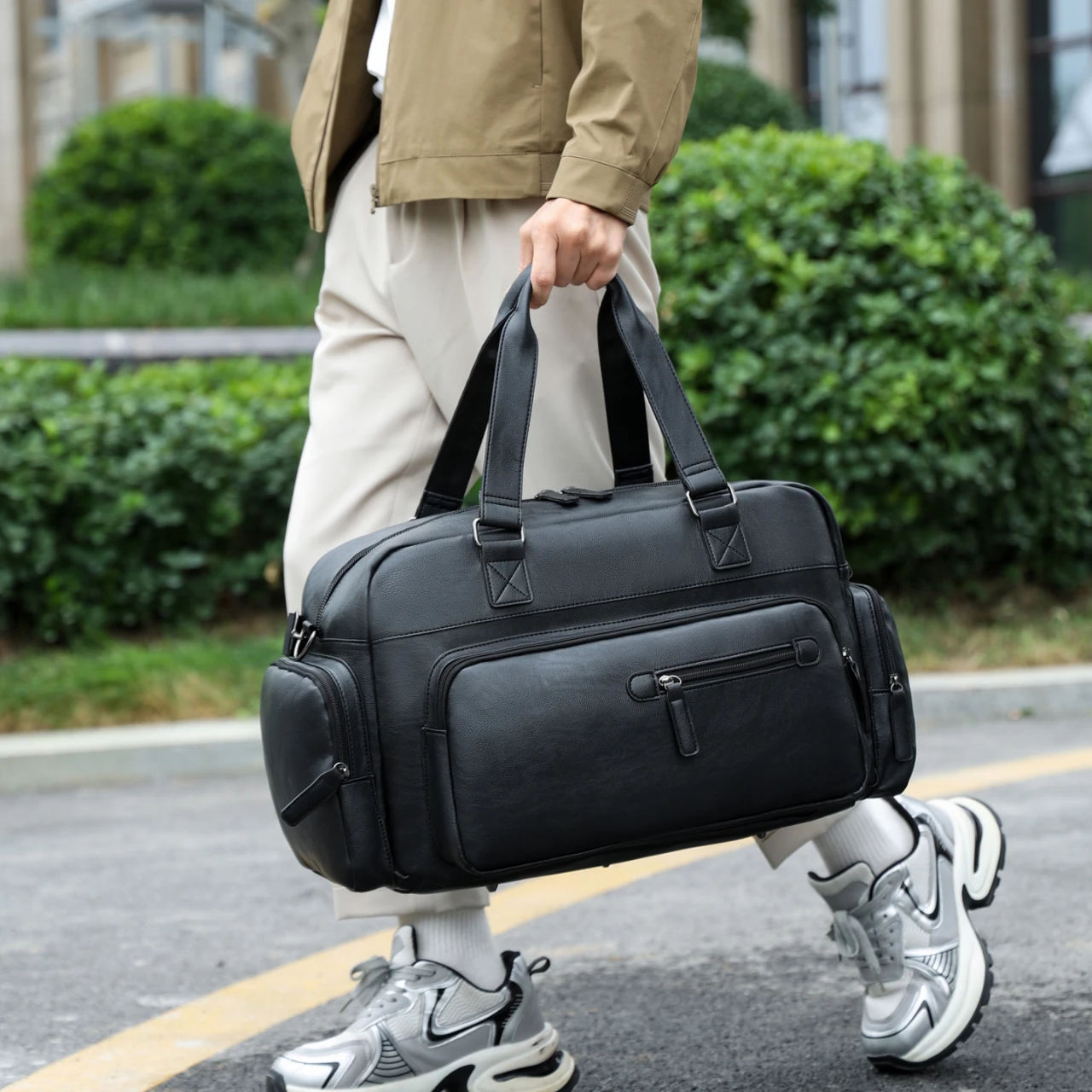 

PU Travel Handbag WaterProof Weekender Duffel Pack Business Luggage Shoulder Crossbody Bag with Shoes Storage and Dry Wet Pocket