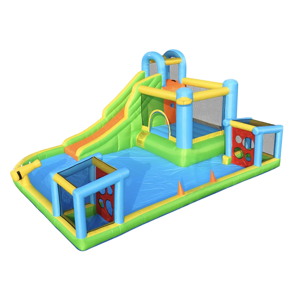 Kids playing outdoor toys popular inflatable playground with football setting inflatable bouncy house