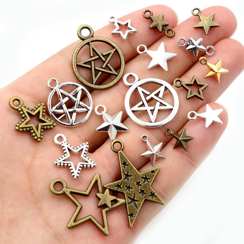 New Fashion Antique Silver Plated Bronze Stars Chrams Metal Alloy Pendant Charms for DIY Neckalce Jewelry Making Findings