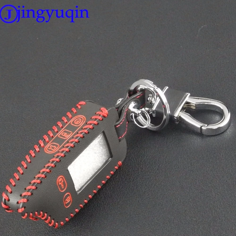 jingyuqin Hand-stitched leather 5 Buttons Remote Cover Case For Tomahawk TW9010 TW9030 Two Way Alarm System LCD Keychain