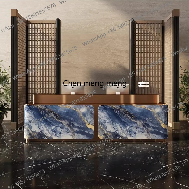 Modern Simple Cashier Counter Marble Stainless Steel Company Front Desk Hotel Reception Desk Office Furniture