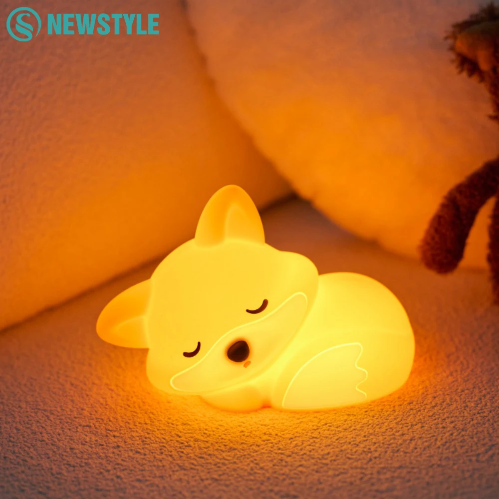 Silicone Fox Night Light Timing Squishy Nursery Sleeping Nightlight Rechargeable Touch Sensor Bedside Lamp For Gift Room Decor