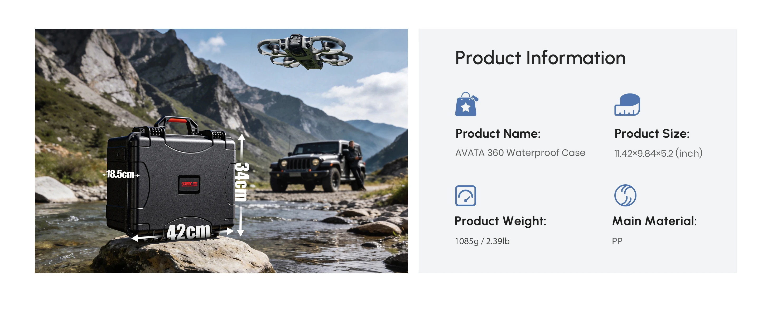 Wasserdichter Hartschalenkoffer für DJI Avata 360 Combo Stoßfeste Reise-Aufbewahrungsbox Unterstützt RC2/G-N3 Brillen/Motion Controller/Akku – Detail 11