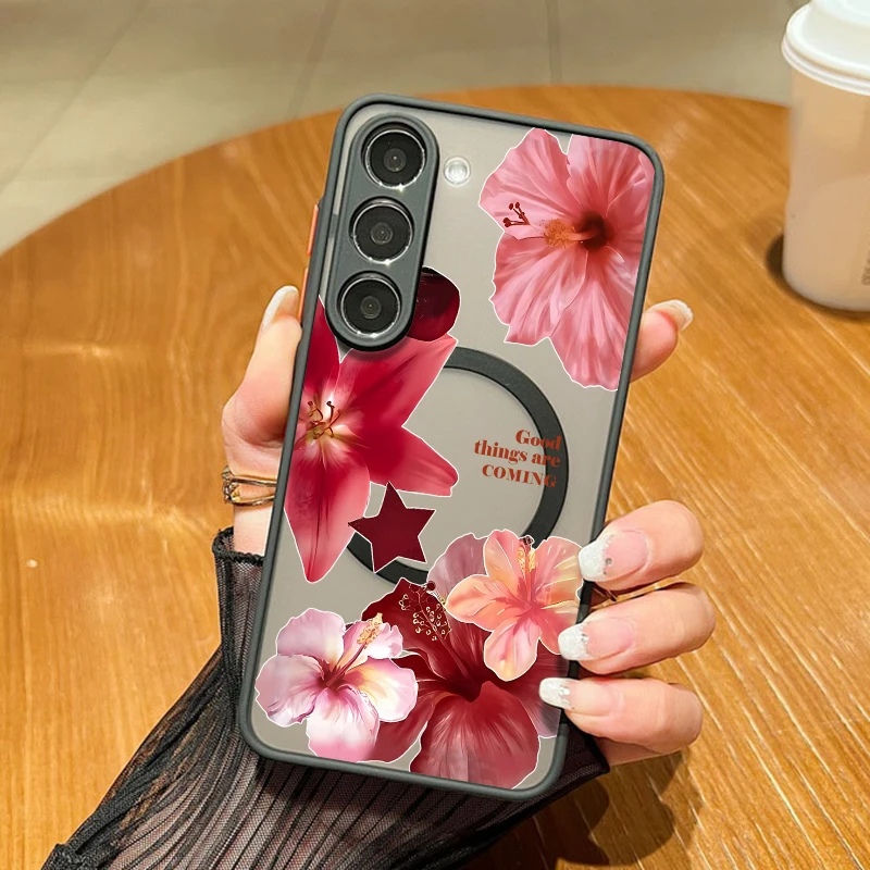 Чехол для телефона с цветочным принтом для Samsung Galaxy S25 Edge S24 Plus S23 S22 Ultra S24 S23 FE A56 A36 A26 A16 A55 A35 A15 Магнитный чехол