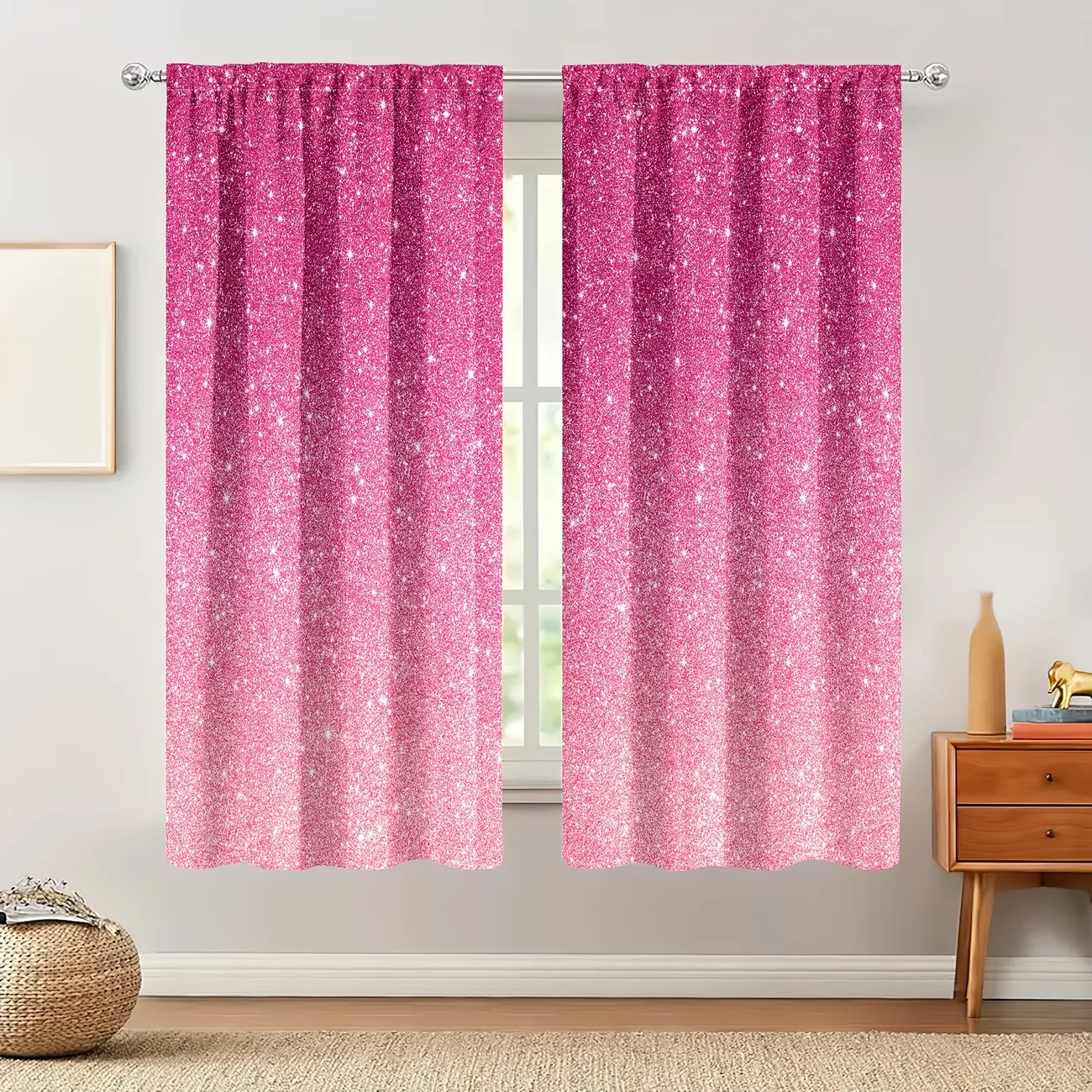 

2Pcs Curtain Sparkling Crystal and Diamond Star Print Window Drapes for Bedroom Living Room Decoration Window Treatment.