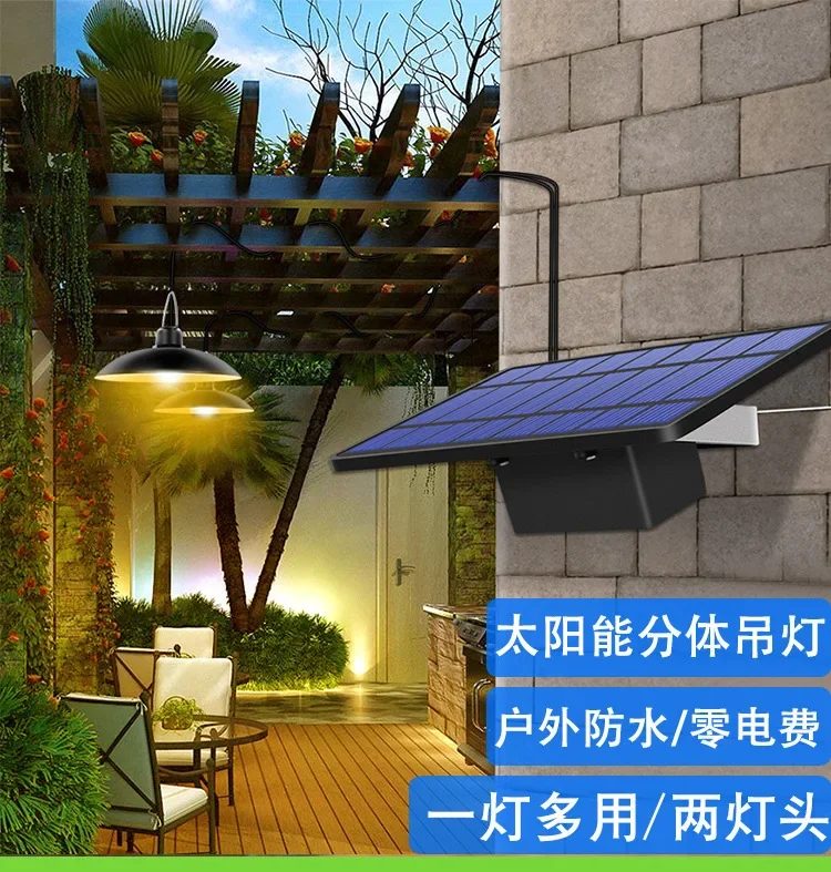 Luz colgante Solar de doble cabezal para exteriores e interiores, lámpara Solar impermeable de 60 LED con interruptor de tracción, iluminación para jardín, luz de inundación