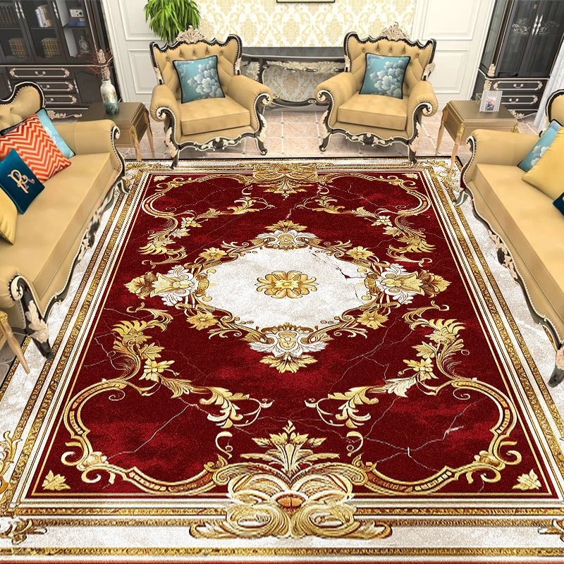 

European Gold Red Carpet Living Room Decoration Sofa Area Rugs for Bedroom Large Area Cloakroom Lounge Non-slip Floor Mats Ковер