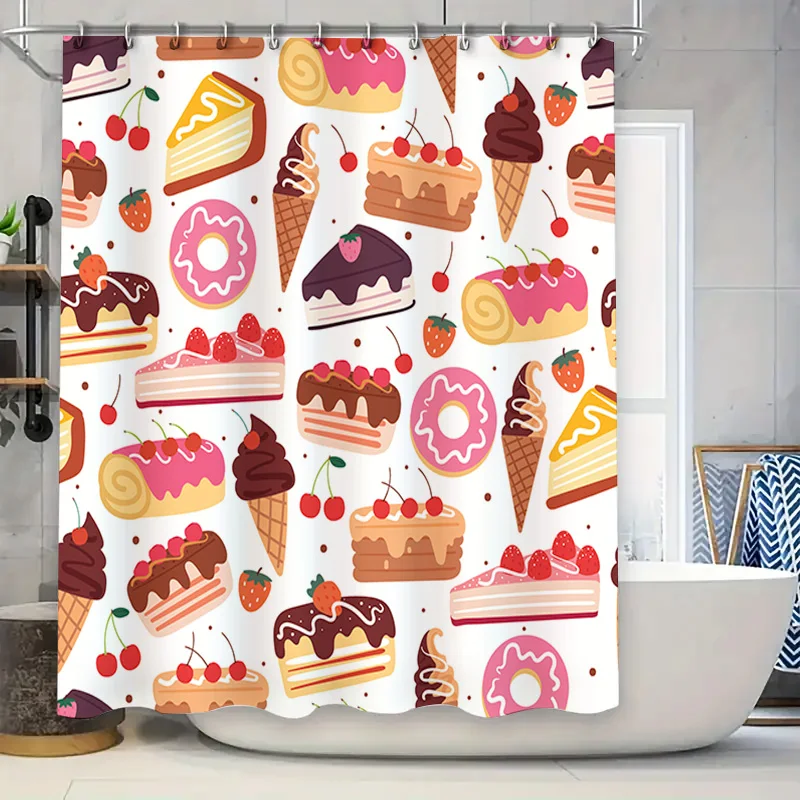 

Занавеска для душа Sweet Delights, очаровательный десертный принт для декора ванной комнаты, 3D водонепроницаемая ткань с набором крючков от TaurusDuan