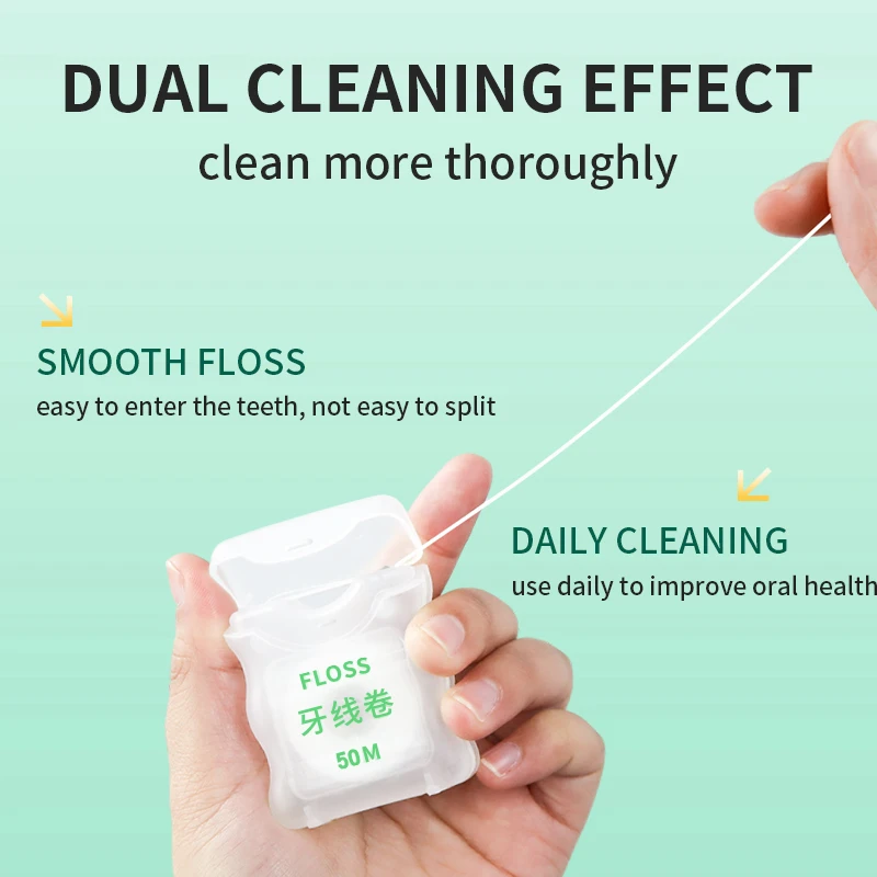Toothguard 50 Meters Mint Dental Floss Roll Waxed Nylon PE Thread Portable Travel Dental Flosser Rolls 50M Ultra Thin Teeth Wire