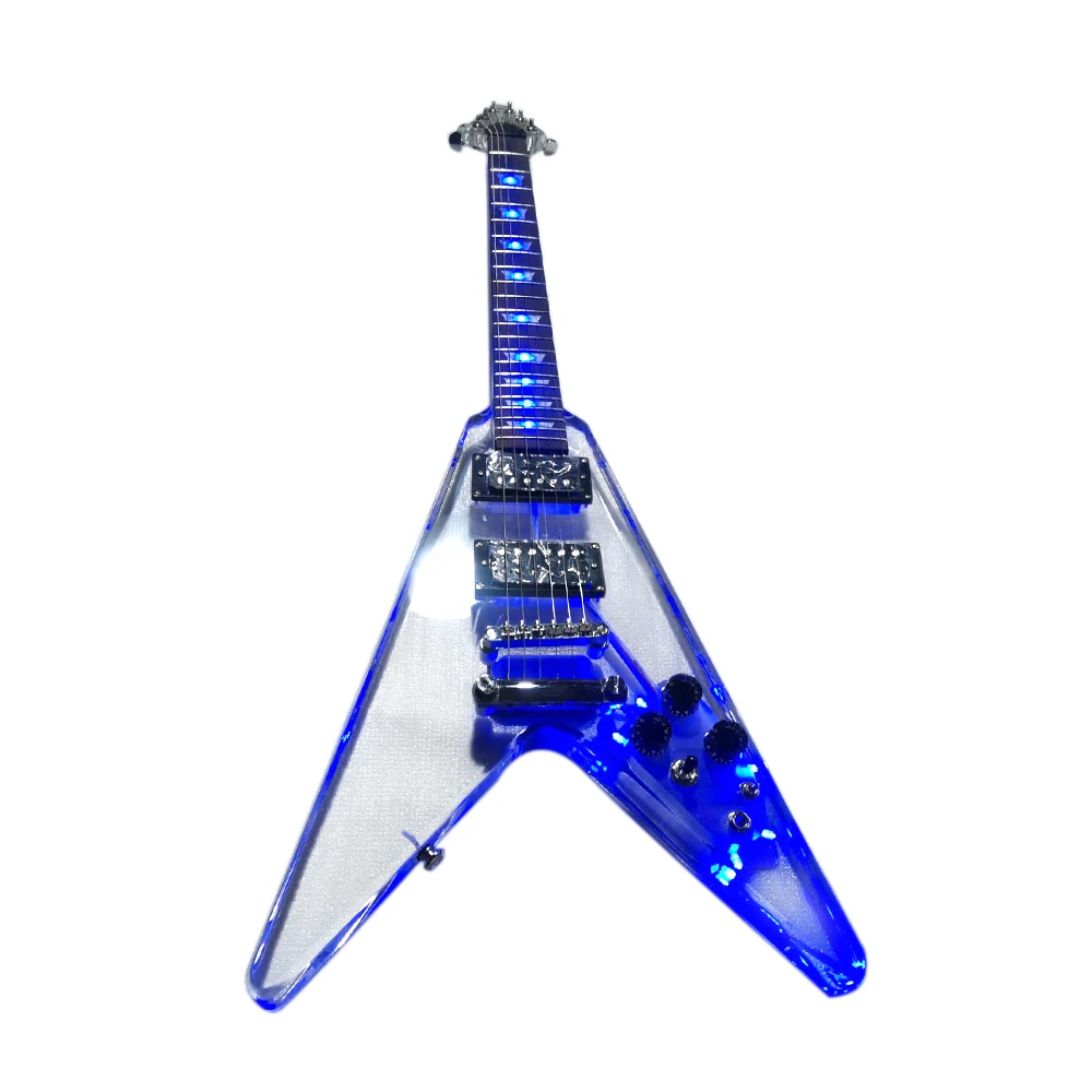 

Good quality Fly V style acrylic electric guitar with blue led light