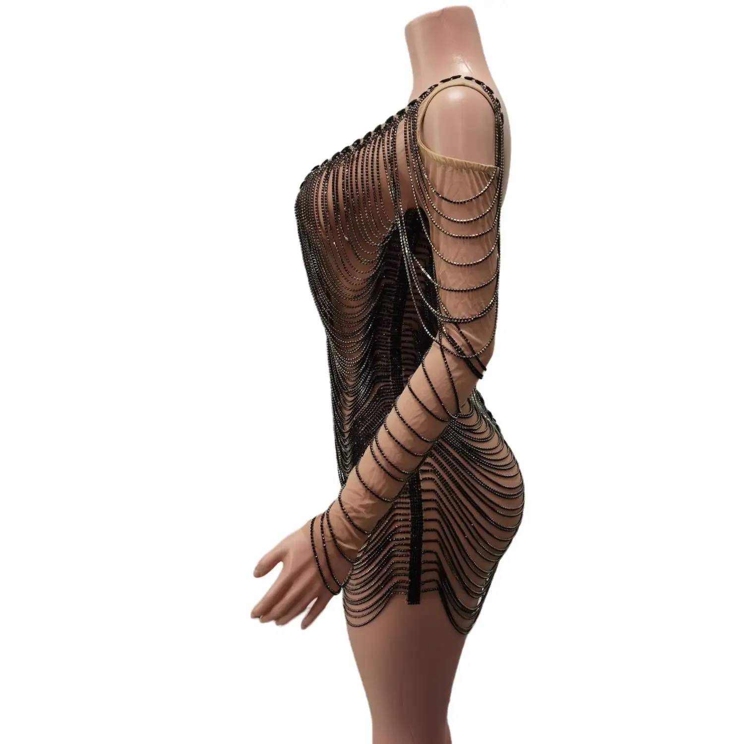 فاخر سلسلة وحيد القرن كوكتيل فستان قصير المرأة عيد ميلاد حفلة موسيقية الملكة الزي مثير العميق الخامس الرقبة التنانير ملهى ليلي أداء ارتداء