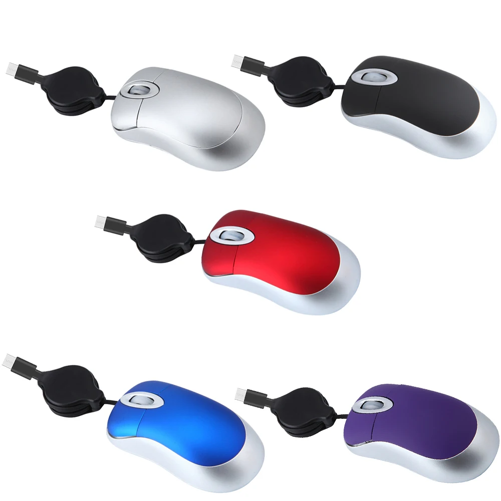 

Type-c Corded Mouse Retractable Cable Small Mouse 1000DPI Optical Travel Mouse PC Desktop Notebook