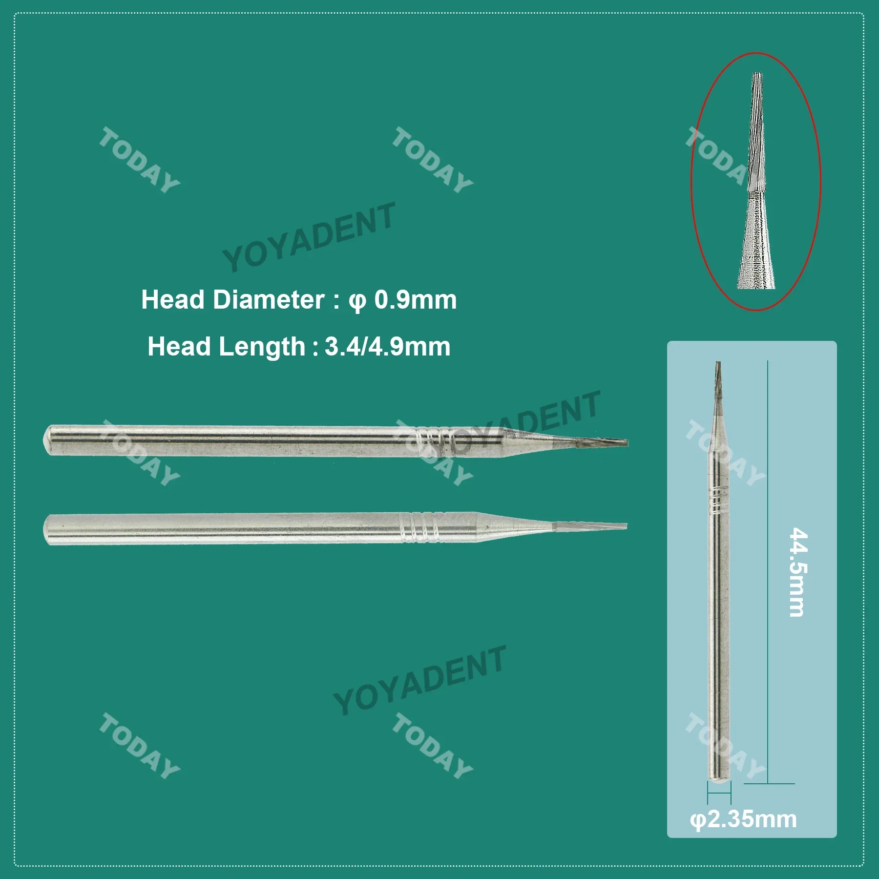 WAVE Dental Burs Tungsten Carbide Burs Dentistry Drills Strawberries HP Dia.2.35mm For Straight Nose Cone Handpiece 5Pcs/Pack