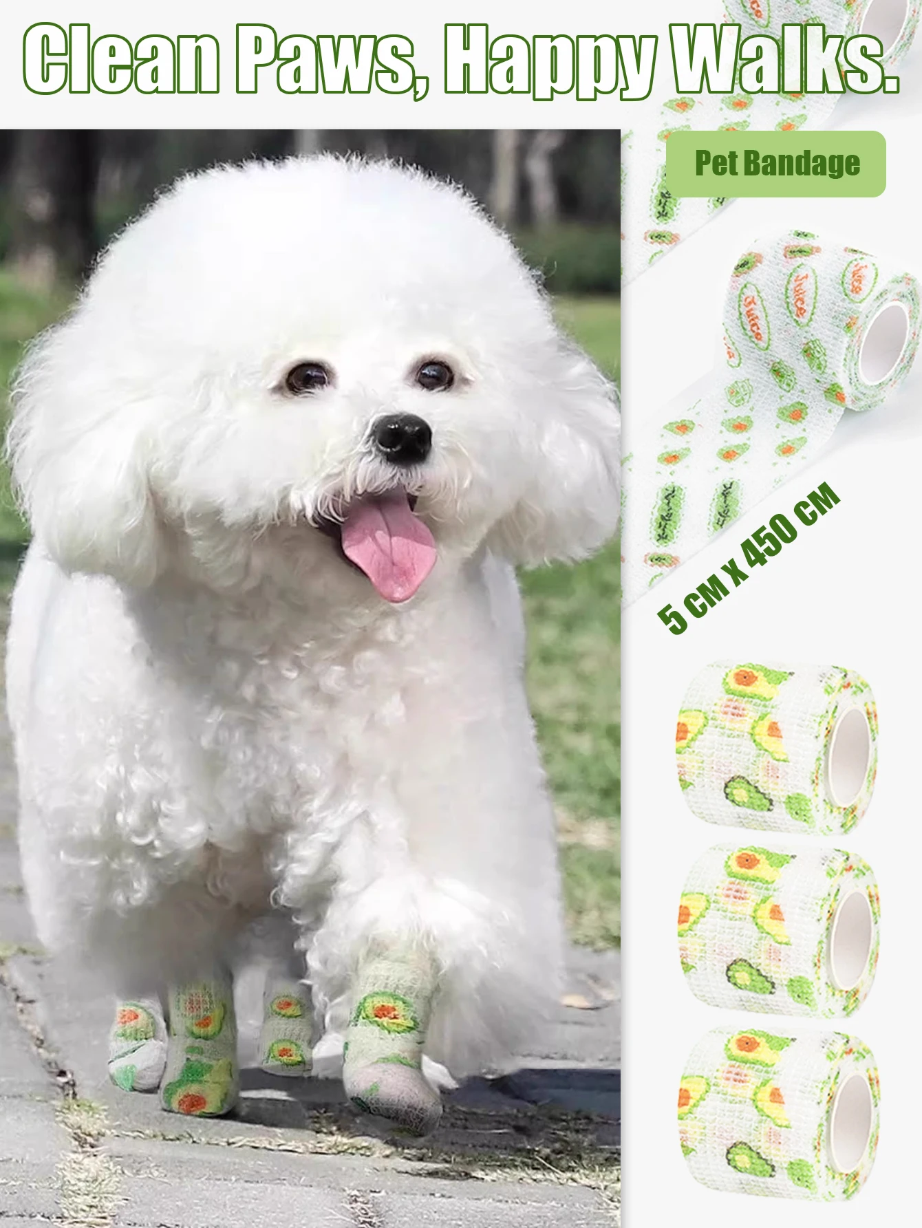5cm X 450cm Self-Adhesive Pet Bandage Waterproof Dog Paw Protector Wrap for Outdoor Walking Clean Leg Bandage