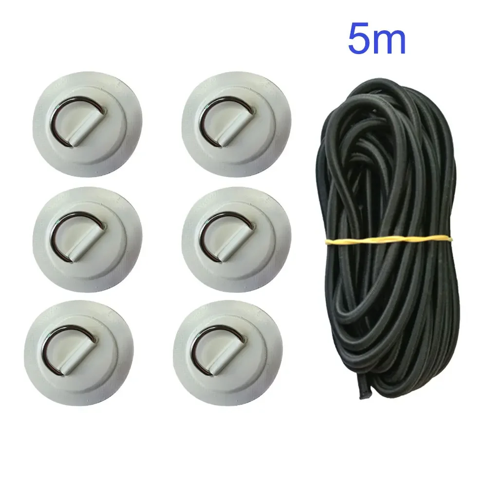 Surfboard Dinghy Boat PVC Patch With Stainless Steel D Ring Deck Rigging Sup Round Ring Pad 5M Elastic Bungee Rope Kit