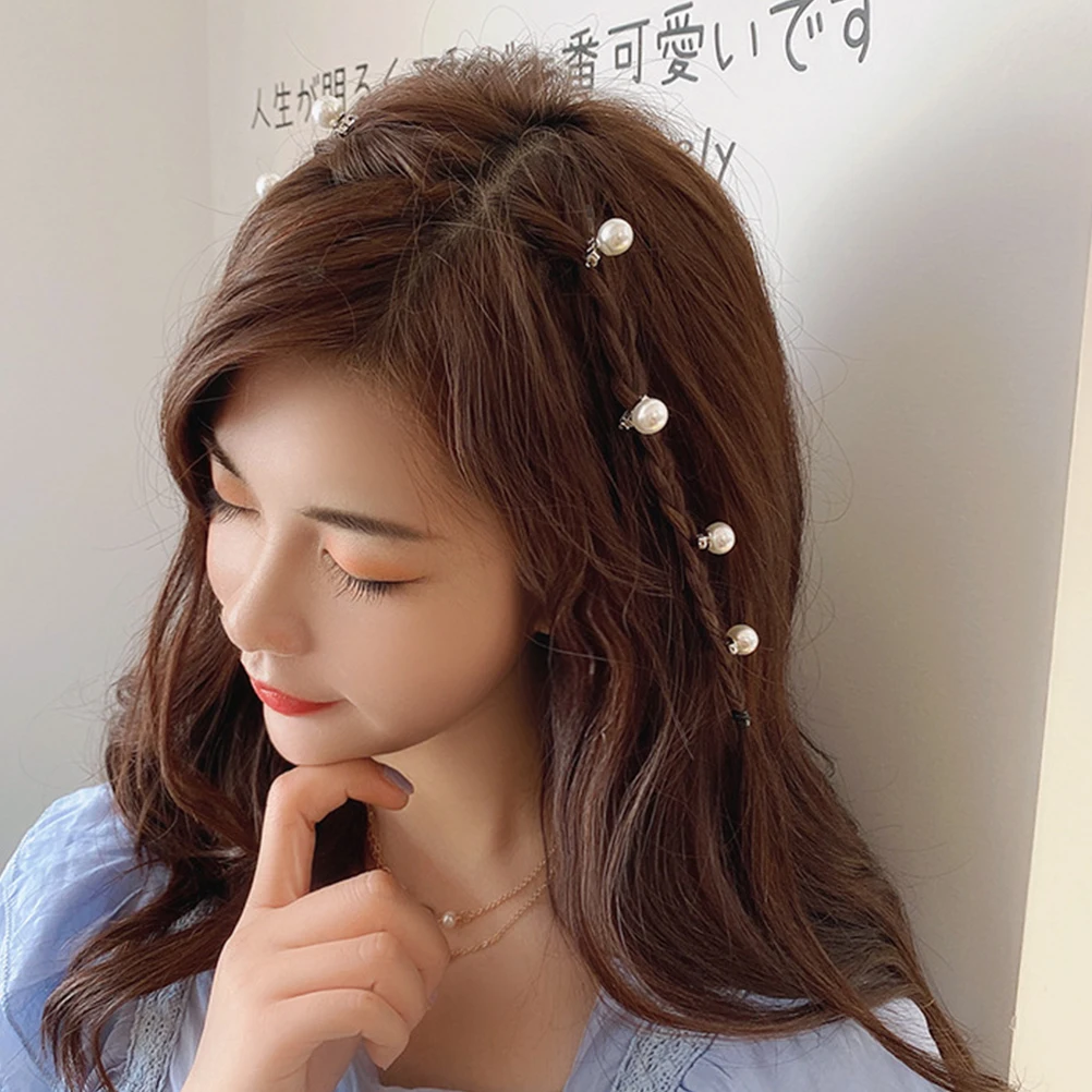 

10pcs Pearl Hairpin Clip Red White Round Shape High Gloss Pearl Secure Grip Versatile Use Non Pierced Studs Hair Accessories