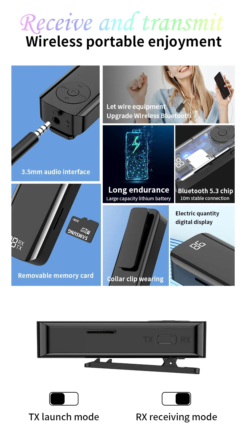 Auto Bluetooth 5,3 Audio Sender Empfänger 3,5mm Buchse mit drahtlosem PC Kopfhörer Stereo Wireless Adapter für TV-Flugzeuge verkabelt – Detail 2