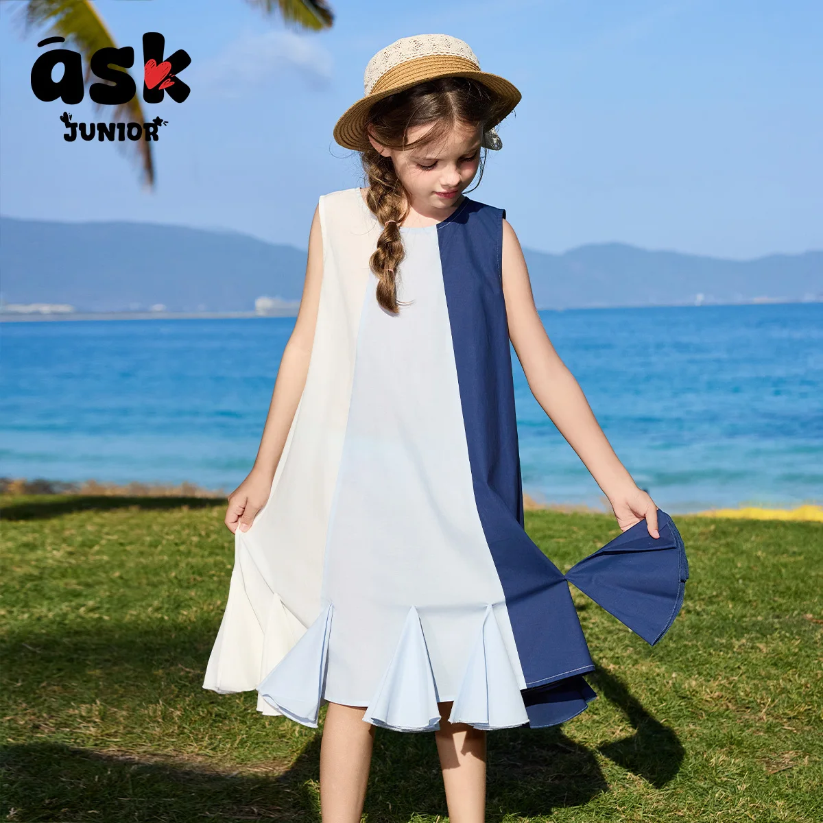 فستان بناتي صيفي متباين الألوان بدون أكمام على شكل ذيل السمكة #6