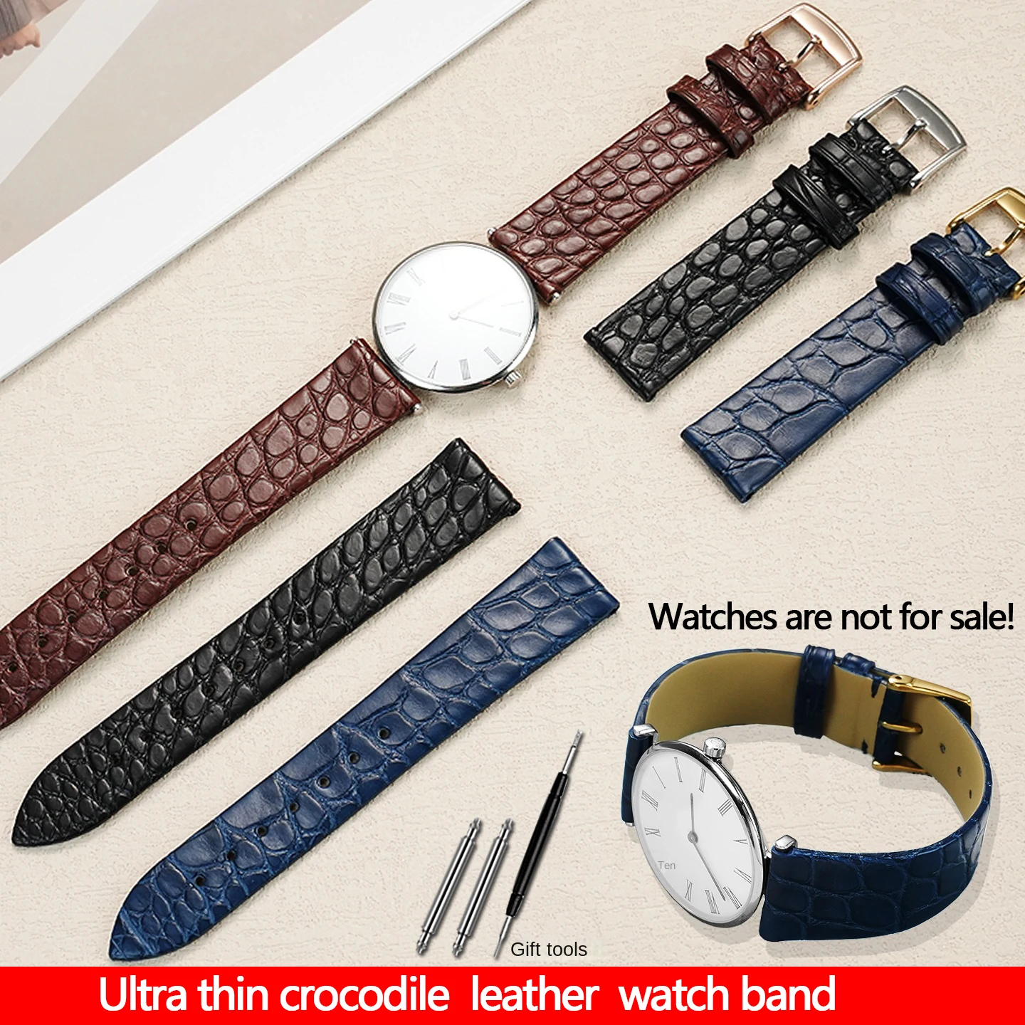 12 14 16 18 19 20mm Ultra-thin crocodile skin Watch Strap For Longines Presence Lyre watch band for L4 L2 La Grande Series