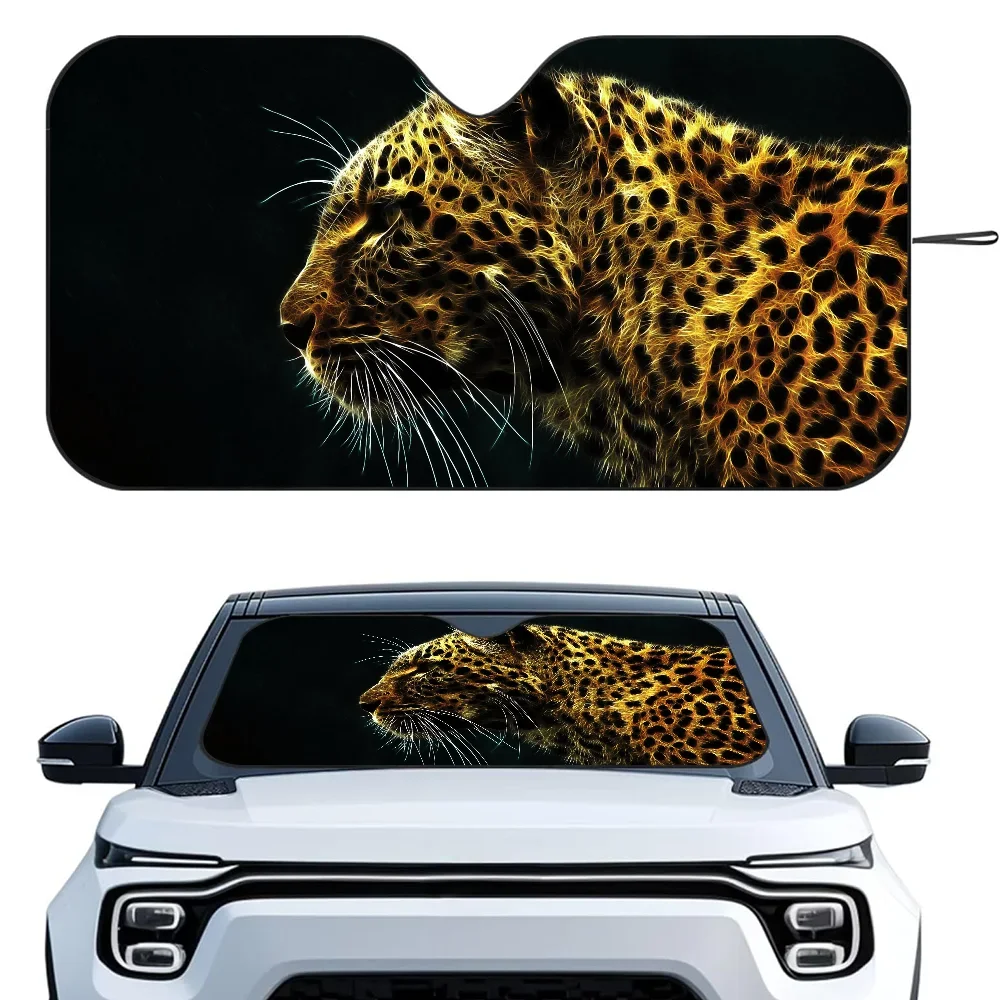 

Leopard Majesty Art Car SunSha Heat-insulating Aluminum Film Windshield Sunshas UV Rays Blocks Car Sun Visor Protector