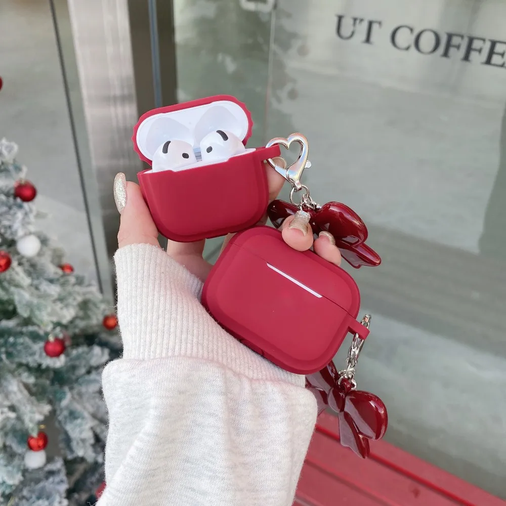 Funda para auriculares con colgante de lazo grande rojo para AirPods Pro 3 4 3 2 1 generación Fundas de silicona para AirPods 4 4th 2024 Coque Fundas