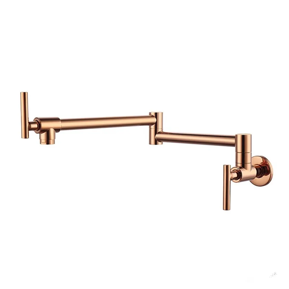 Tuqiu Rose Gold Pot Filler Tap Wall Mounted Foldable Kitchen Faucet Single Cold Sink Tap Rotate Folding Spout Chrome Gold Brass view 5