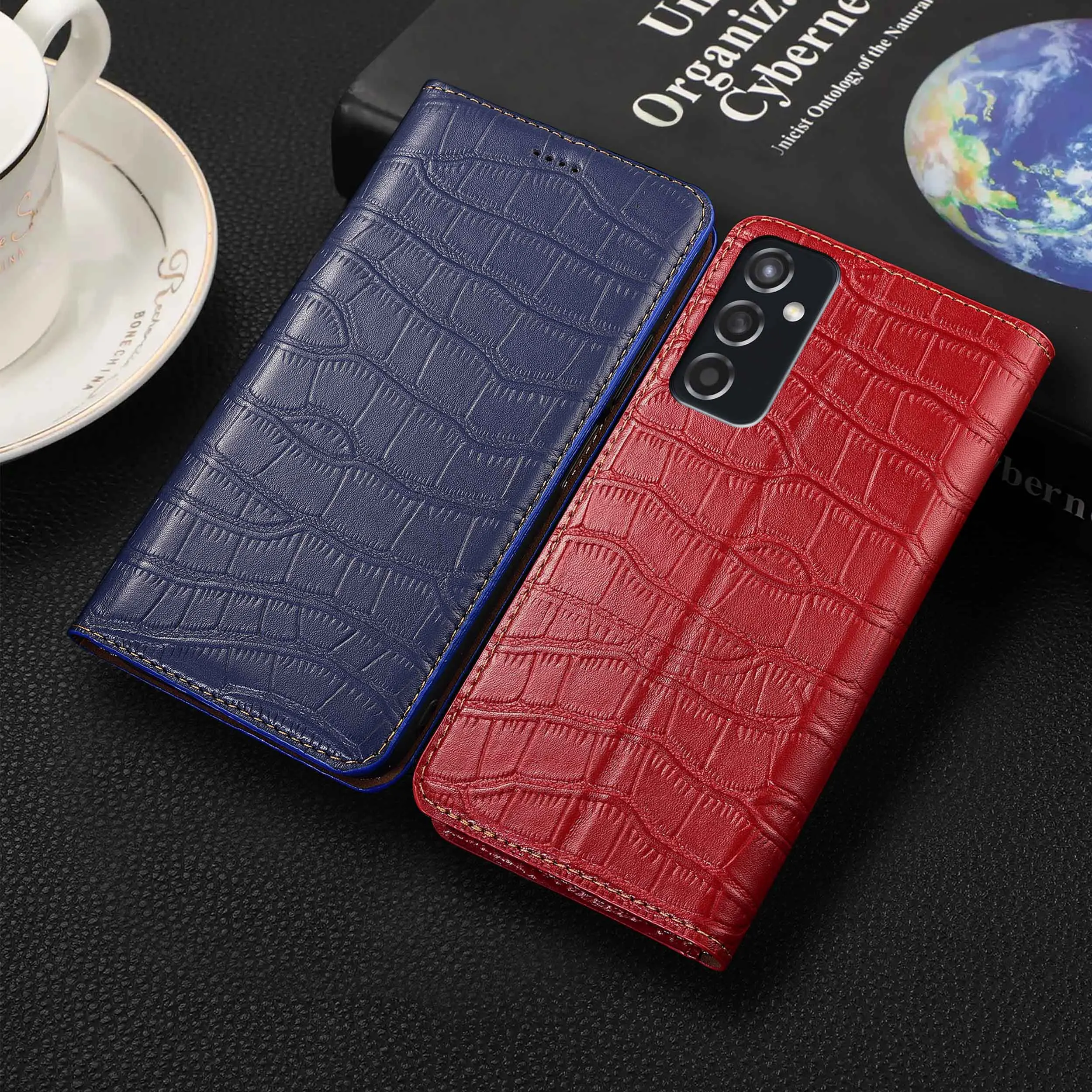 

For Samsung Galaxy M11 M21 M31 M31S M51 M12 M22 M32 M52 M62 4G 5G Crocodile Belly Pattern Genuine Leather Flip Phone Cover Case