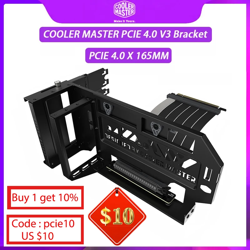 

Cooler Master PCIE 4.0 x16 Universal PClE4.0 Graphics Card Steering Bracket Kit V3 Riser ATX Matx Case VGA Vertical GPU Holder