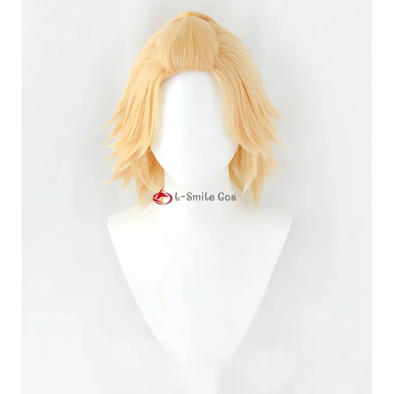 CyAnime Manjiro Sano Cosplay Wig Golden Short Mikey Anime Cosplay Wig With Stickers Heat Resistant Synthetic Hair + Wig Cap view 5