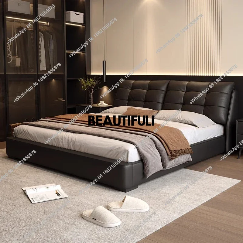 

Vintage Backrest Double Bed Leather Girls Designer Platform Frame Double Bed Queen Twin Adult Cama Matrimonial Home Furniture