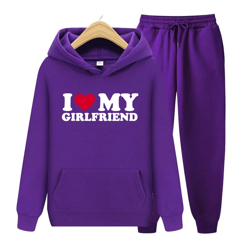 

Men's Long Sleeves Couple Sets I Love My Boyfriend Hoodies Set Sweatpants Suits Women Hoodie Sweatshirts and Joggers Lover Sets