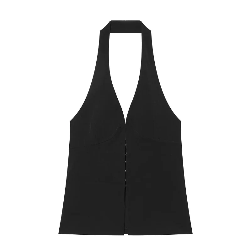 Damen Halter Tank Top 2026 – Schwarzes, sexy rückenfreies Sommer-Strand-Top für Frauen, schulterfreies Camisole Damen-Oberteil – Detail 2