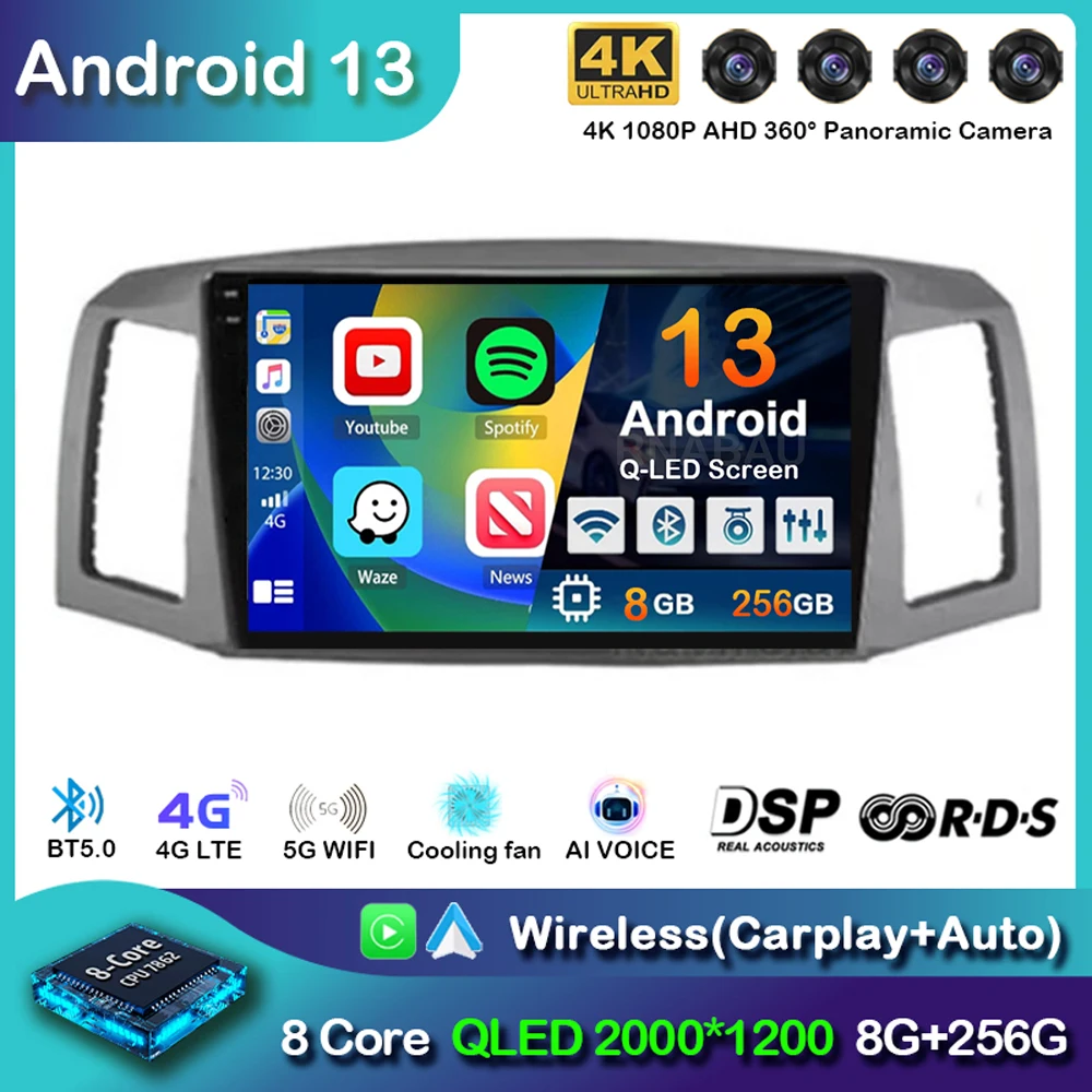 

Android 13 Carplay Auto 4G For Jeep Grand Cherokee 2004 2005 2006 2007 Car Radio GPS Multimedia Video Player DSP Stereo No 2Din